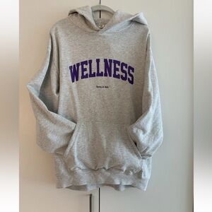 Sporty & Rich Gray Hoodie with Purple Wellness Print